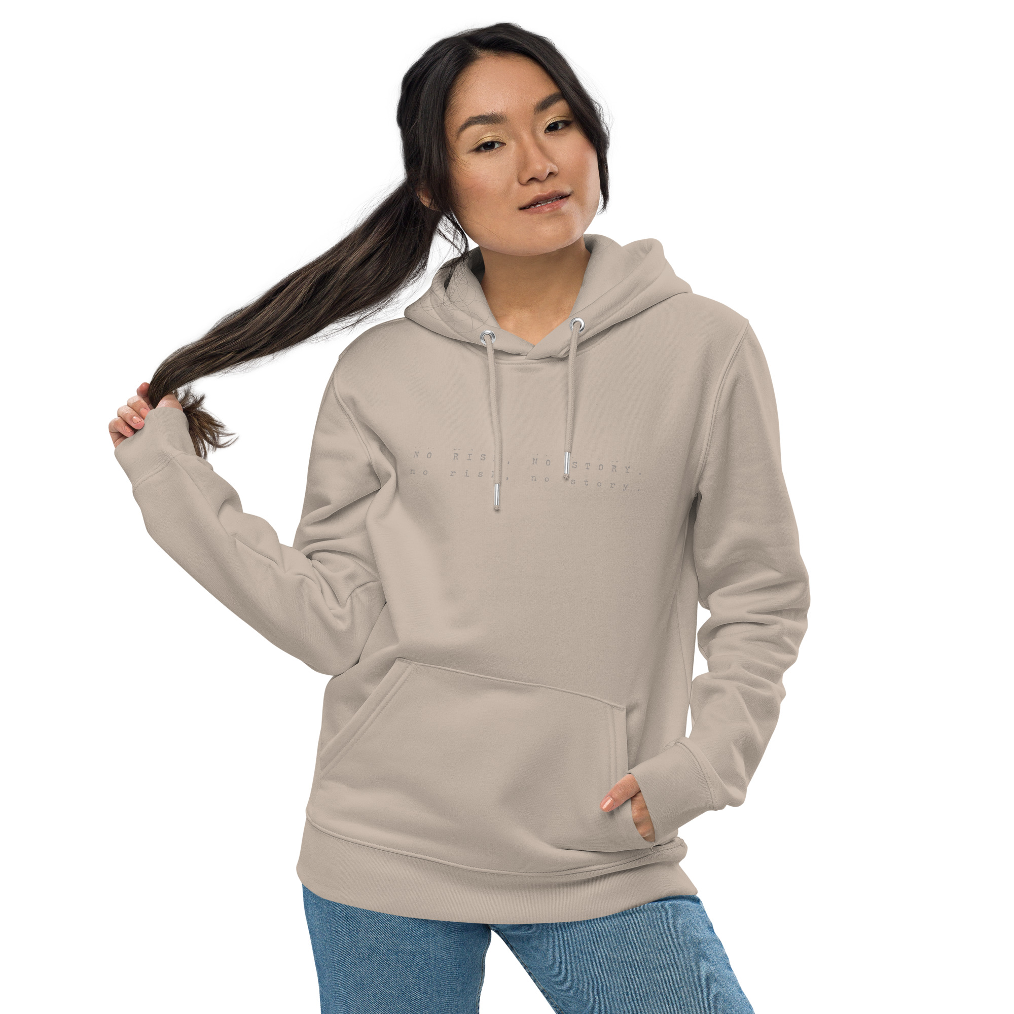 „No risk, no story“ – Umweltfreundlicher Unisex-Kapuzenpullover