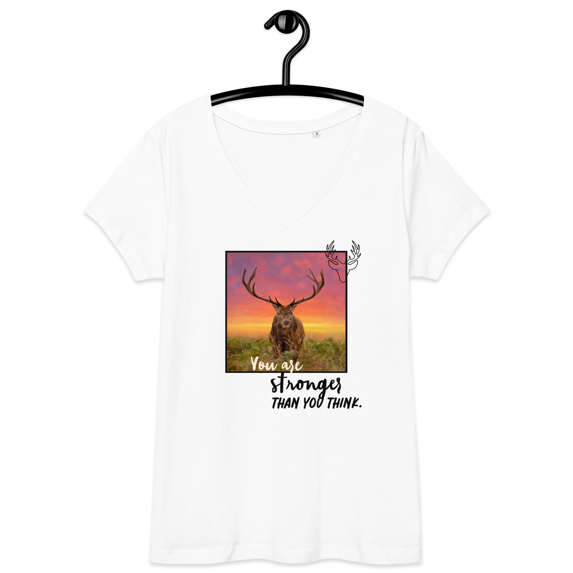 “Hirsch” – Eng anliegendes Damen-T-Shirt mit V-Ausschnitt