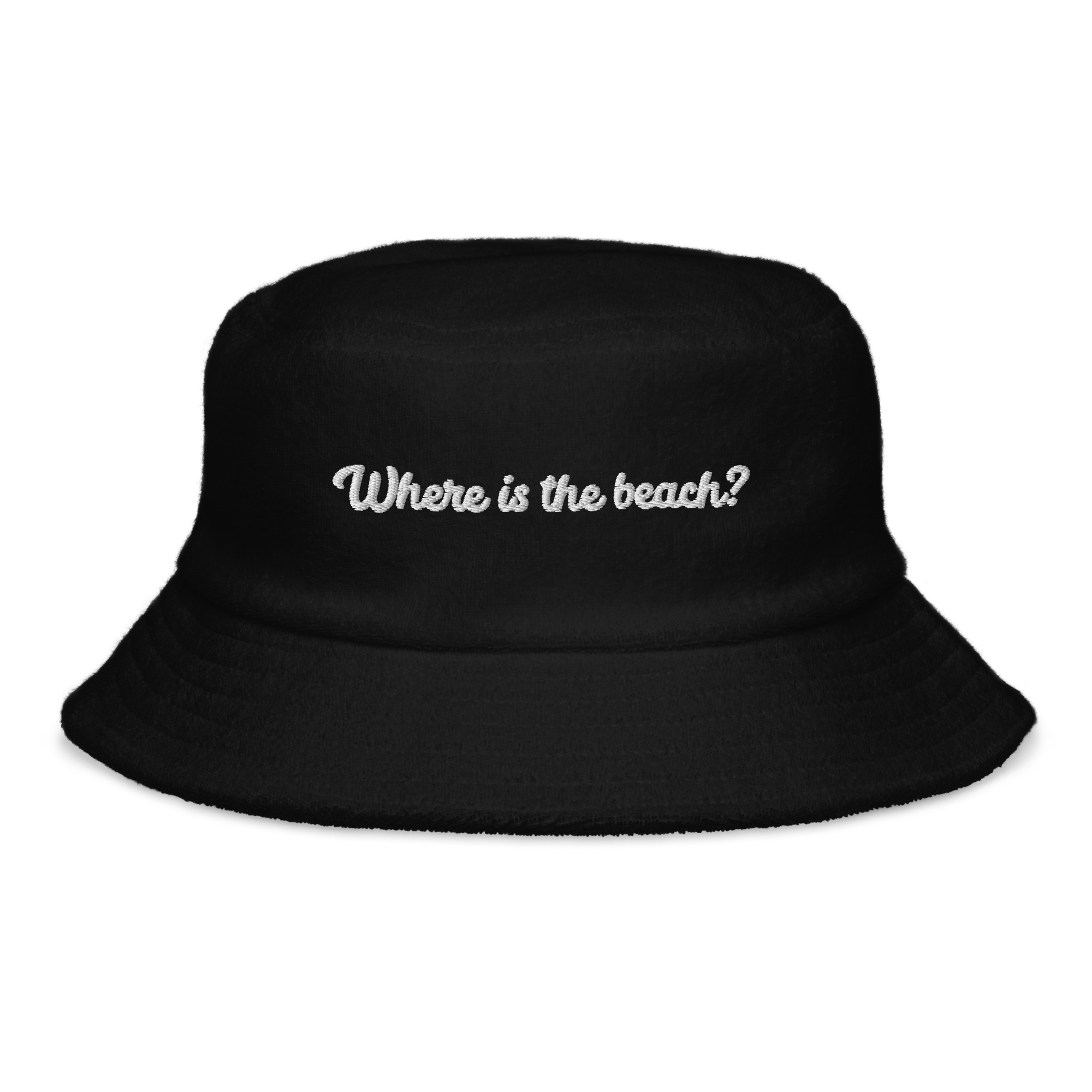 “Where is the beach?” – Fischerhut aus Frottee