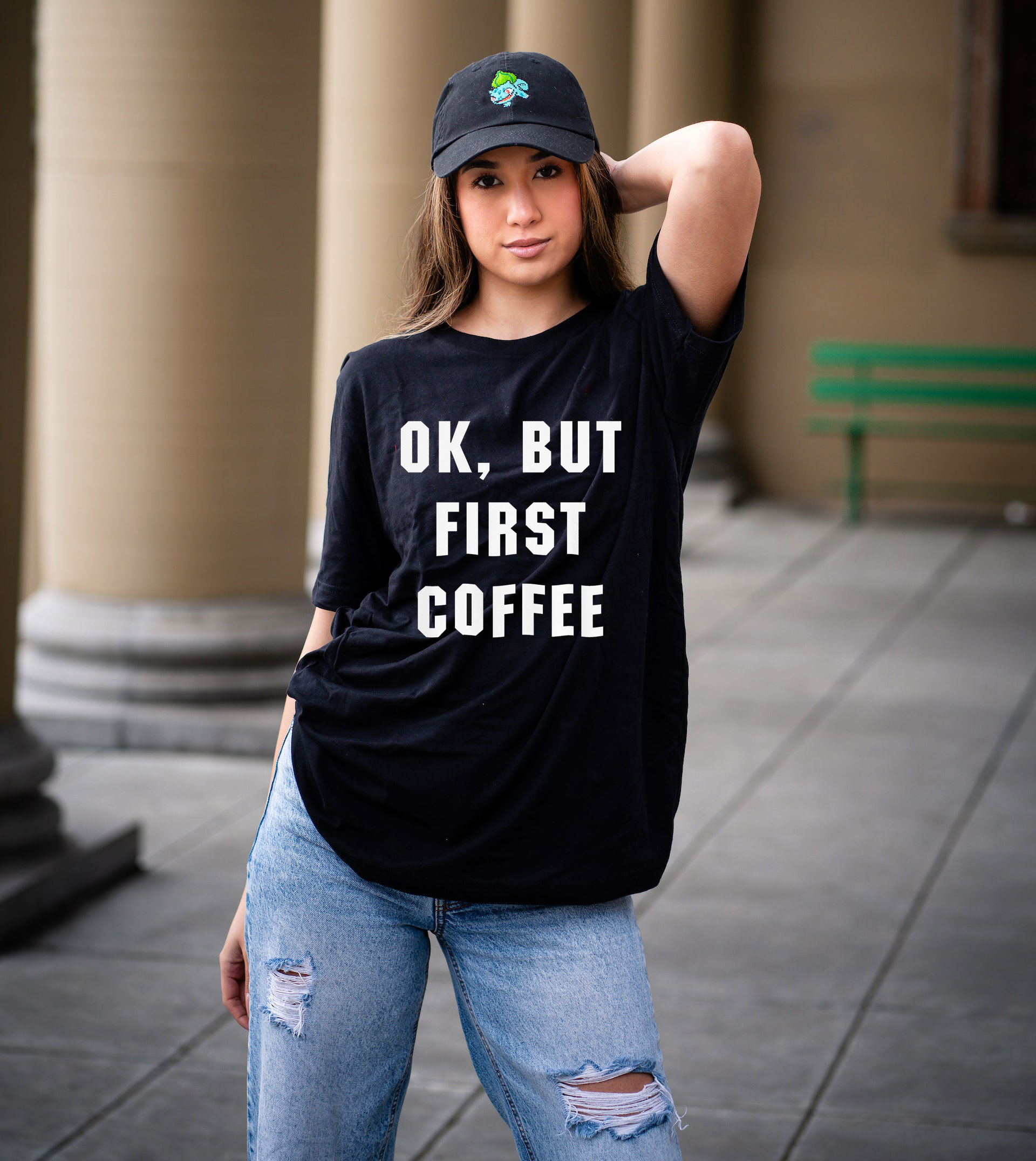 “Ok, but first coffee” – Unisex-T-Shirt