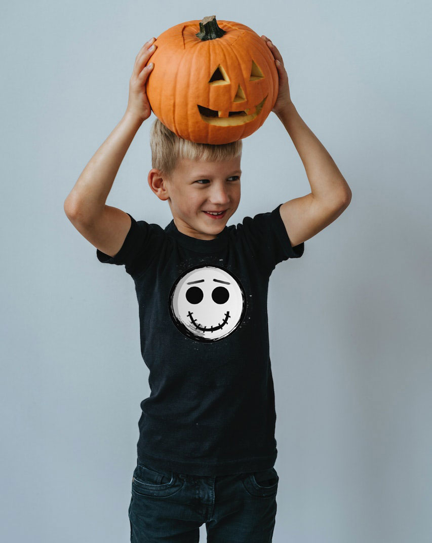 „Halloween Smiley“ – Bio-Baumwoll-T-Shirt für Kinder